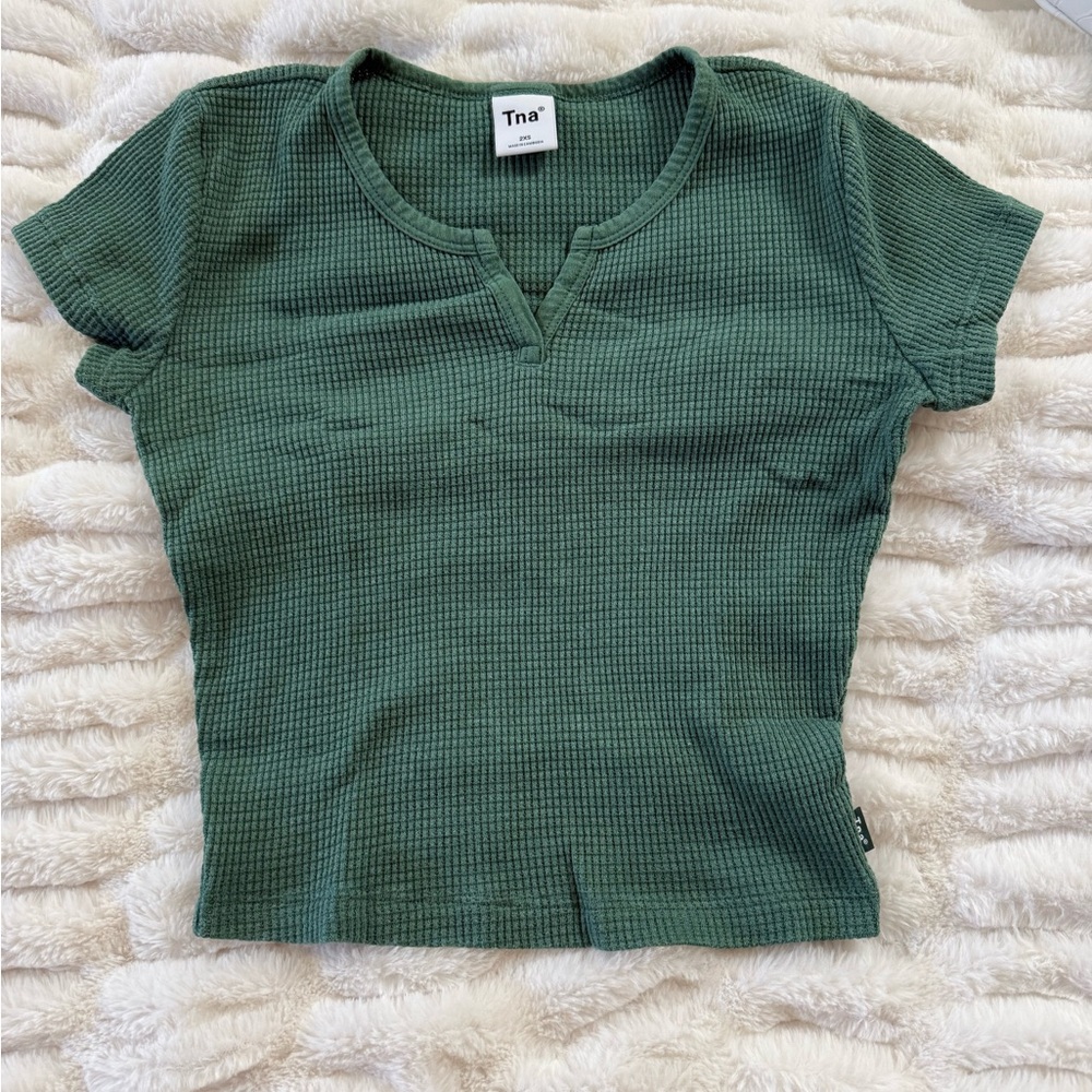 TNA Forest Green Ribbed Knit Top